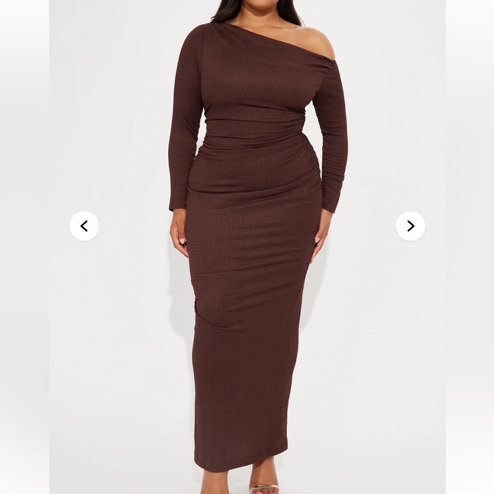 Brown Long Sleeve Ruched Dress